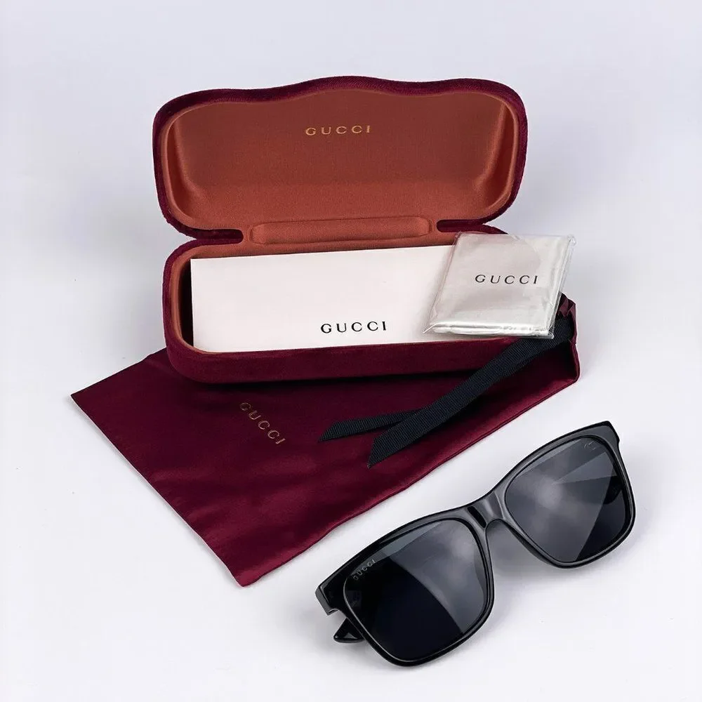 NEW GUCCI GG0746S 001 Black Grey Square Unisex Sunglasses